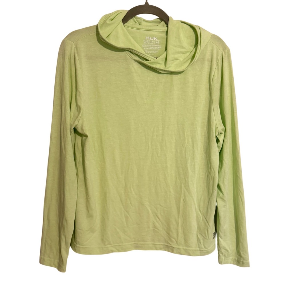 Huk Light Green Lime Long Sleeve Performance Hoodie Shirt Mens Medium Fishing